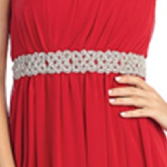 NWT Long Red Chiffon One Shoulder Gown Dress Rhine - Picture 3 of 4